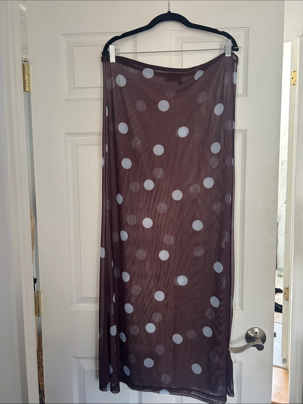 Sheer Polka Dot Maxi Skirt in Brown and White